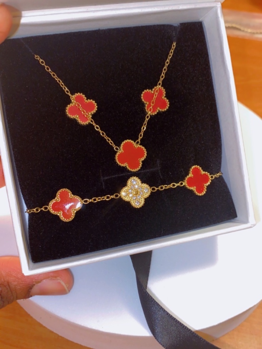 3PC Red CZ Clover set